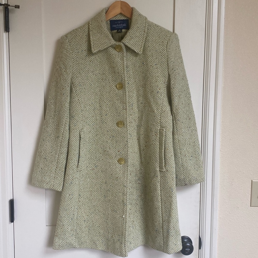 Vintage Herringbone Women Wool Coat Sz‎ 6P Grandmacore Retro Minimalist Academia